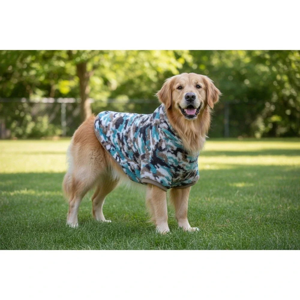 Dog Hoodie Grayson Pup Dog Fleece Camo Hoodie Teal‎ Brown Size Large
